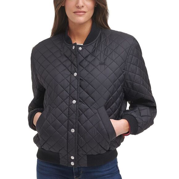 Levi's Women's Diamond Quilted Bomber Jacket, Black/Sherpa Lined, XX-Large